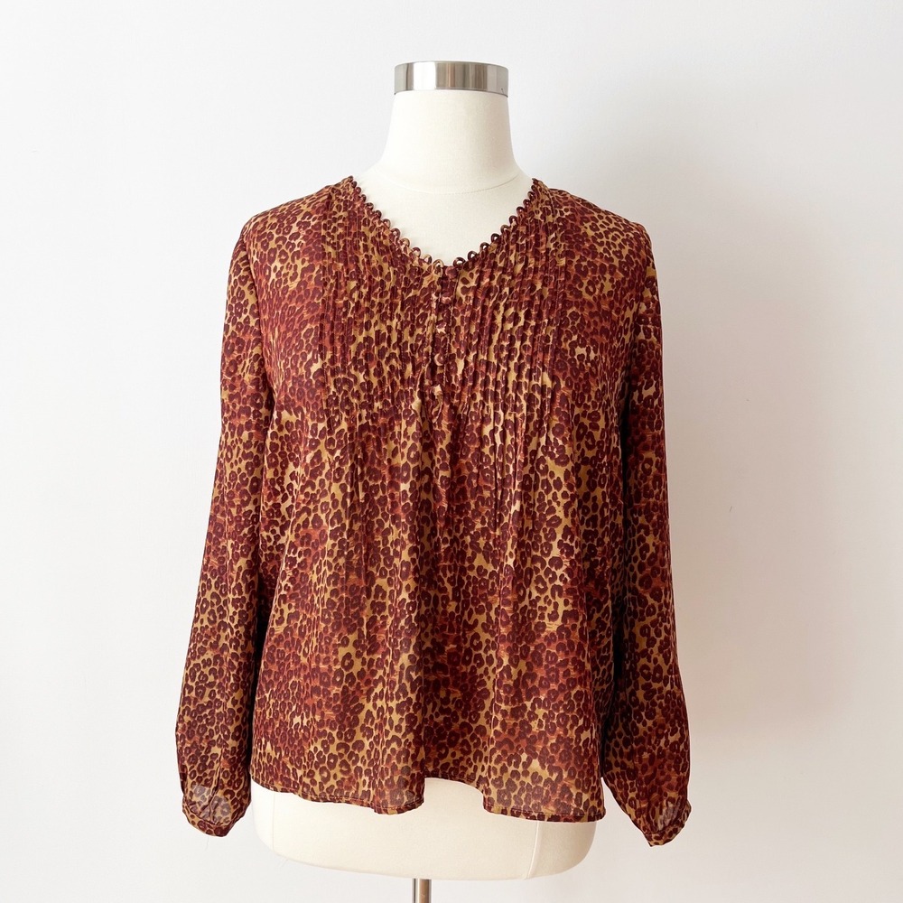 Daniel Rainn Leopard Print Pintuck Blouse Career Office‎ 1X